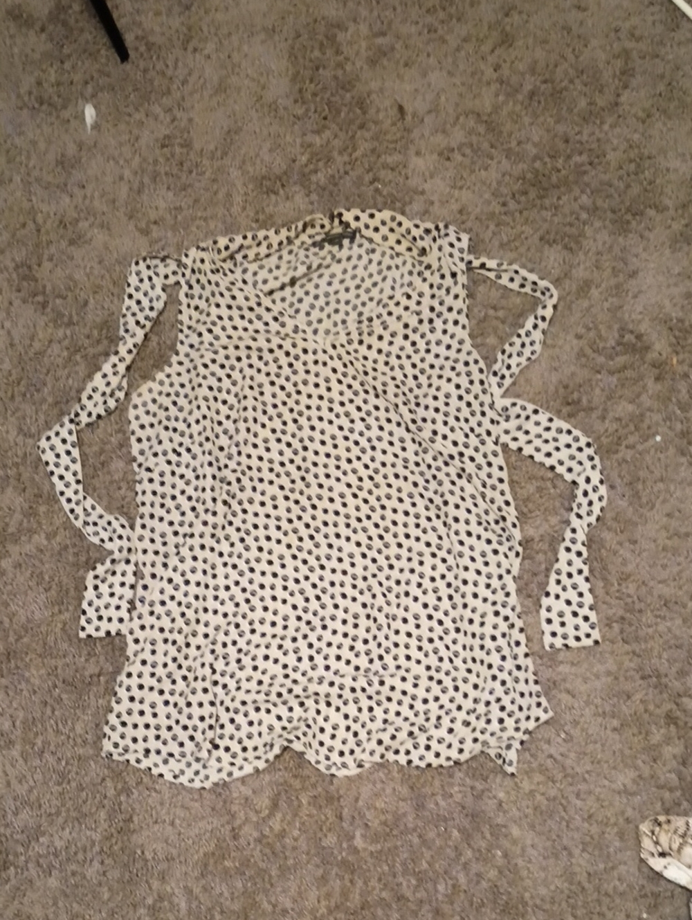 Adrianna Papell White Sleeveless Polka Dot Tie-Shoulder Blouse